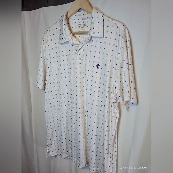 Izod Golf Polo Shirt Men's L White with Green/Blue Golf Club Print - Picture 2 of 8